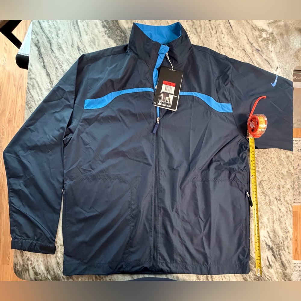 💧Men Large Nike Water Resistant Full Zip Golf Jacket. Lightweight. Navy Blue. A+